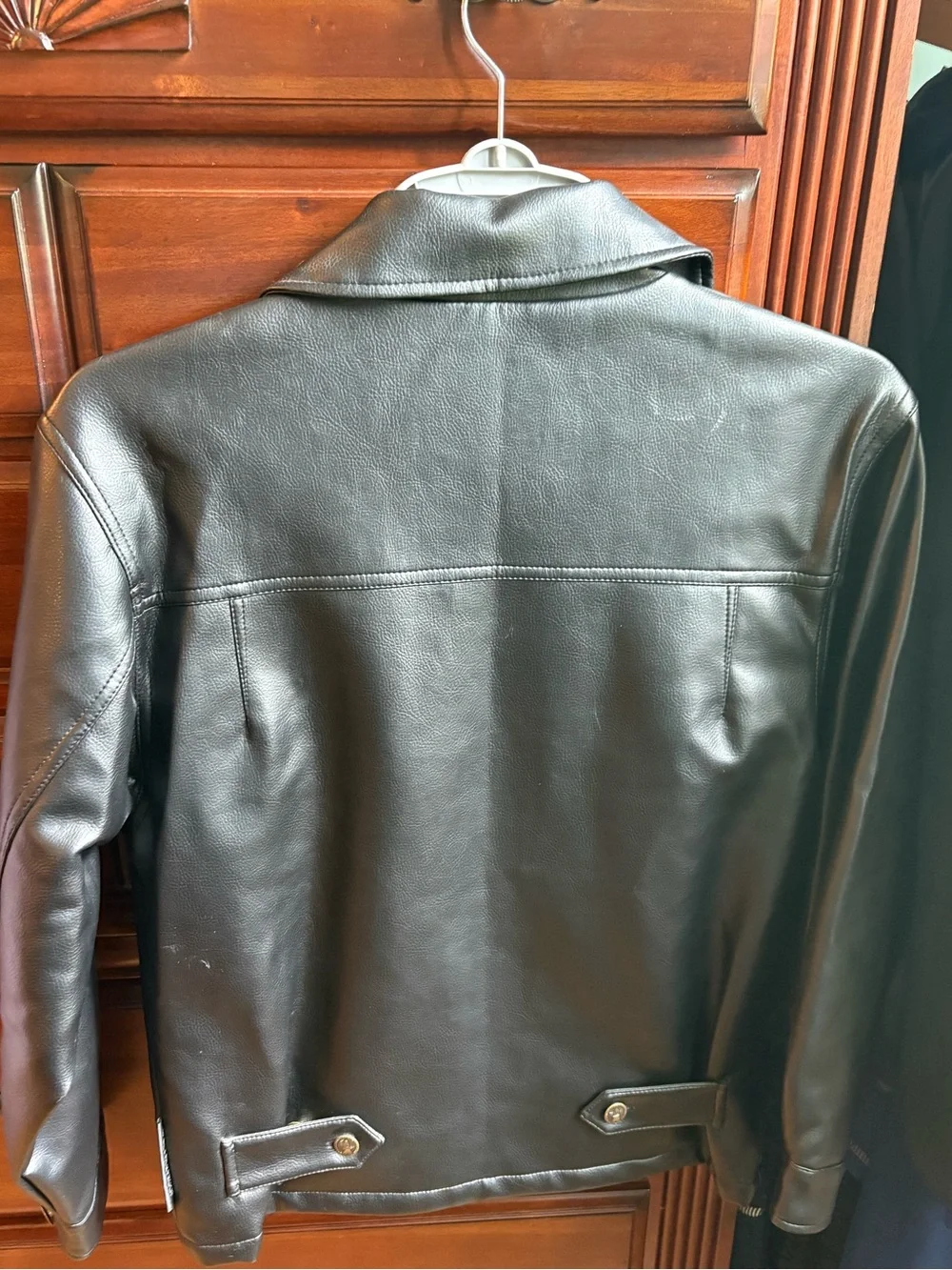 Boys’ “Leather” Black Jacket, Zip-Up, Size 10/12, Quilted Liner